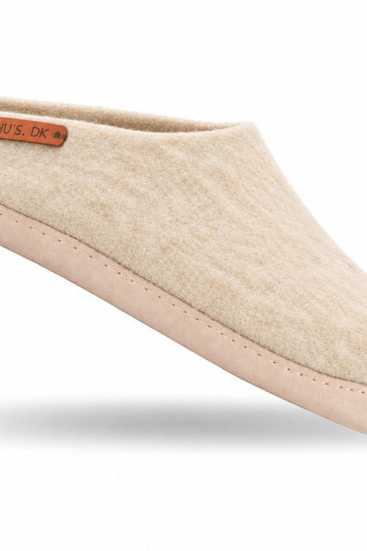 Uldtøffel (100% ren uld) - Model Beige m/sål i skind