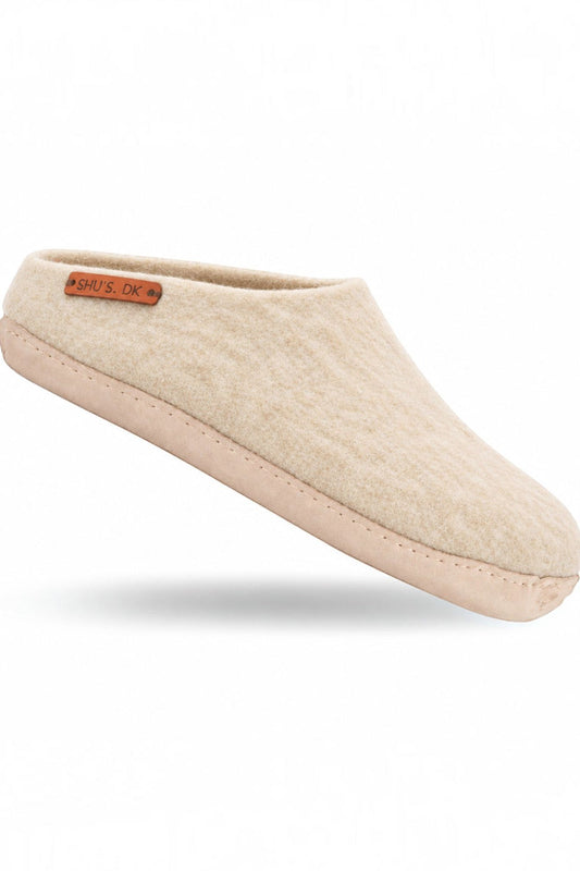 Uldtøffel (100% ren uld) - Model Beige m/sål i skind