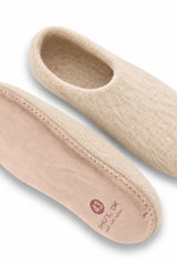 Uldtøffel (100% ren uld) - Model Beige m/sål i skind