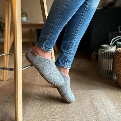 Uldtøfler (100% ren uld) - Model Grå m/Gummisål - Dansk Design fra SHUS
