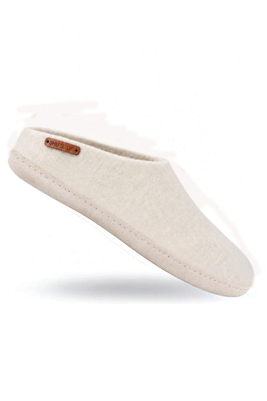 Uldtøffel (100% ren uld) - Model Beige m/sål i skind