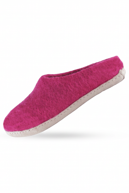 Uldtøffel og Hjemmesko (100% ren uld) - Model Pink m/sål i skind